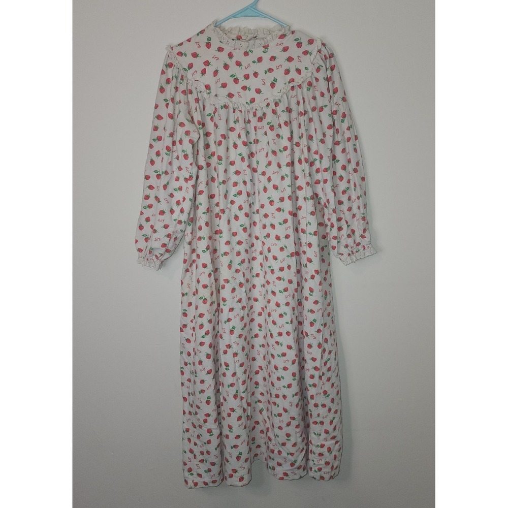 Vintage Lanz Of Salzburg L Cotton Strawberry Flannel Nightgown Grandmacore